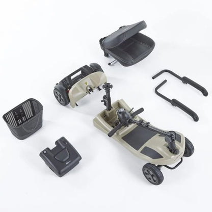 The Lithilite Air is a portable travel mobility scooter with advanced lithium battery technology and a durable steel frame. It supports a maximum user weight of 23.5 stone and offers a 10Ah battery for up to 10 miles on a single charge. With a top speed of 4 mph, it provides comfort and dependability for extended travel.