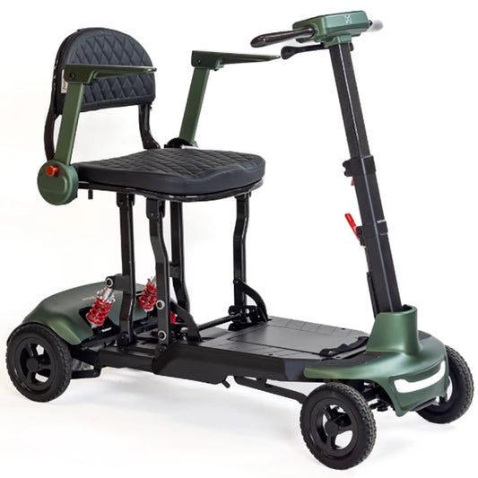 Green Smarti Plus Lightweight Auto-Folding Mobility Scooter with a seat on a white background_img