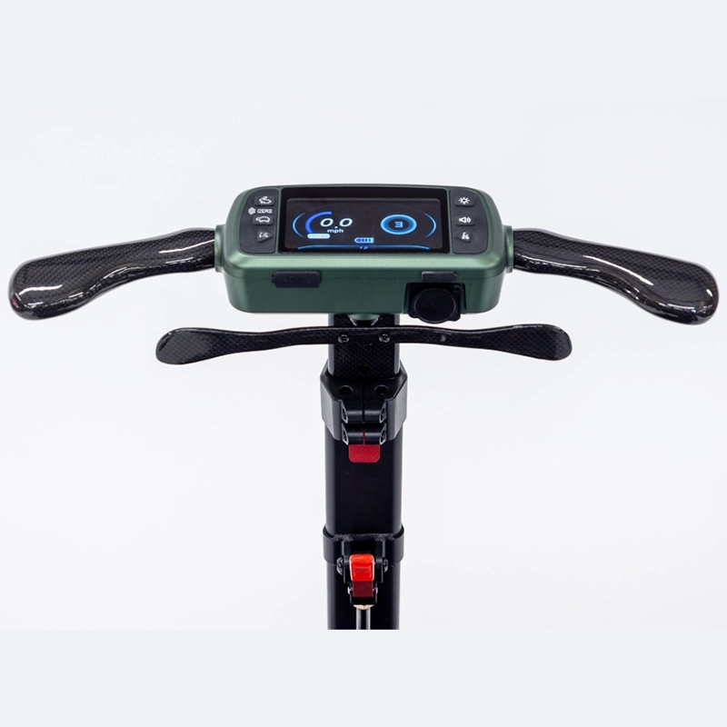 Smarti Plus Lightweight Auto-Folding Mobility Scooter Handlebar with control panel and display on a white background