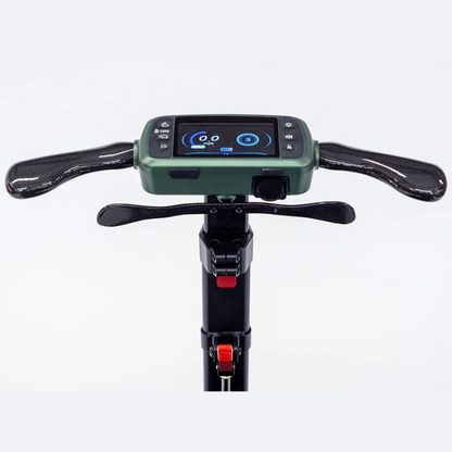 Smarti Plus Lightweight Auto-Folding Mobility Scooter Handlebar with control panel and display on a white background