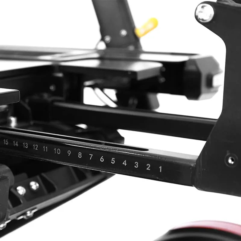Close-up of XSTO M4 Pro Smart Self Balancing Powered Wheelchair mechanical device with numbered scale on a white background