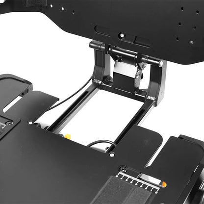 Close-up of XSTO M4 Pro Smart Self Balancing Powered Wheelchair mechanical device with metal components on a white background