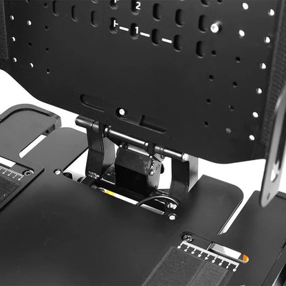 Close-up ofXSTO M4 Pro Smart Self Balancing Powered Wheelchair black metal bracket with multiple holes and attachments on a white background