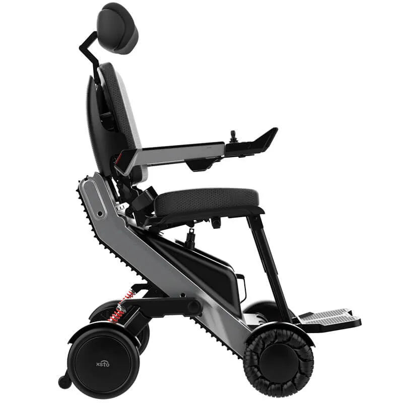 Xsto X12 All-Terrain Mobility Robot Powered Wheelchair side view on a white background