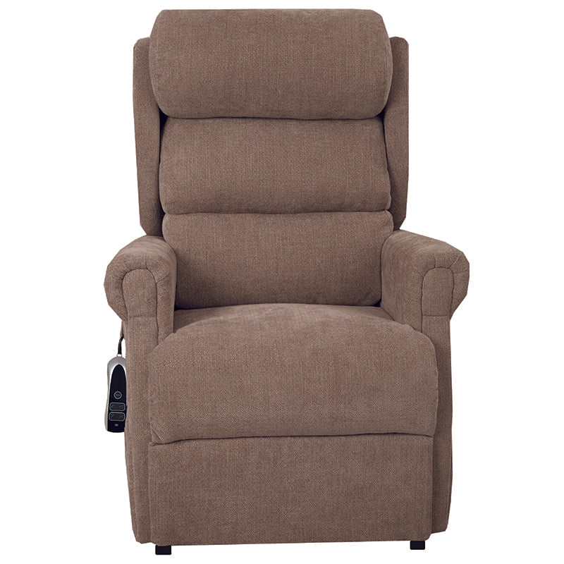 The Dinsdale Independent Dual-Motor Riser Recliner Chair offers ultimate comfort with independent backrest and footrest adjustment, a USB charging port, twin magazine pockets, and handy fabric hooks for easy control access.