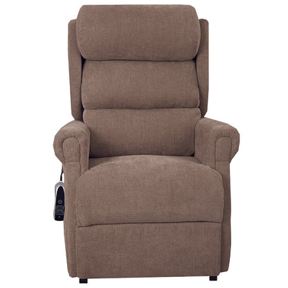 The Dinsdale Independent Dual-Motor Riser Recliner Chair offers ultimate comfort with independent backrest and footrest adjustment, a USB charging port, twin magazine pockets, and handy fabric hooks for easy control access.
