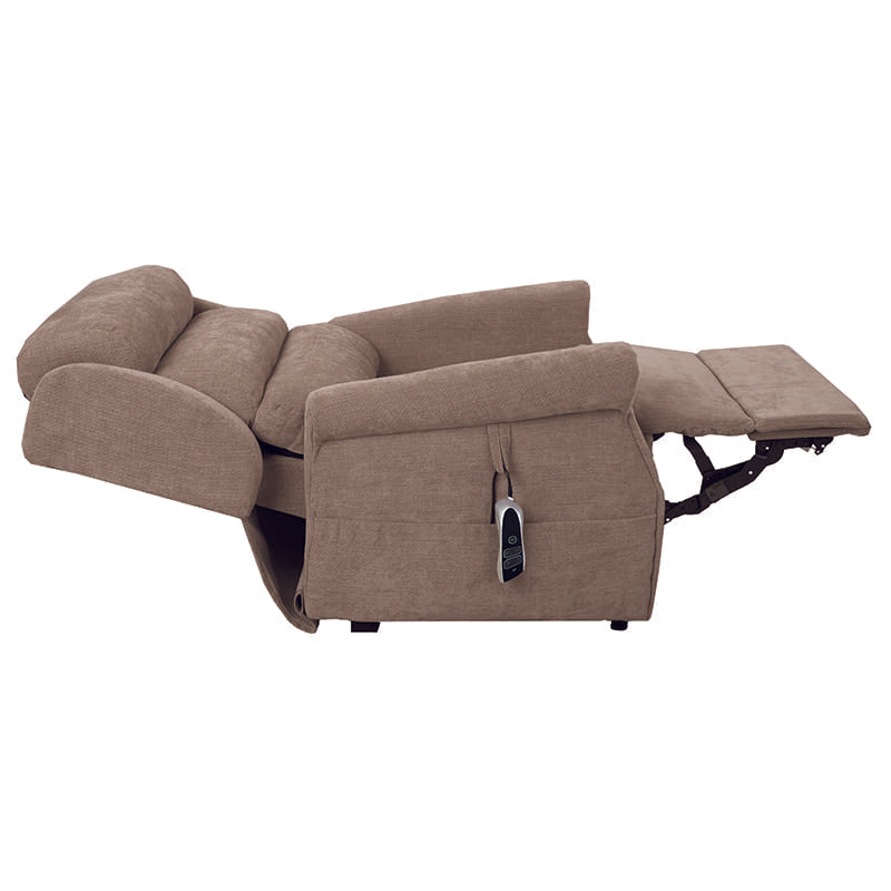 The Dinsdale Independent Dual-Motor Riser Recliner Chair offers ultimate comfort with independent backrest and footrest adjustment, a USB charging port, twin magazine pockets, and handy fabric hooks for easy control access.