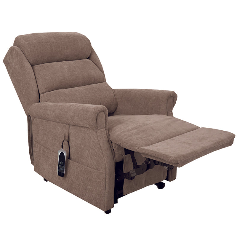 The Dinsdale Independent Dual-Motor Riser Recliner Chair offers ultimate comfort with independent backrest and footrest adjustment, a USB charging port, twin magazine pockets, and handy fabric hooks for easy control access.