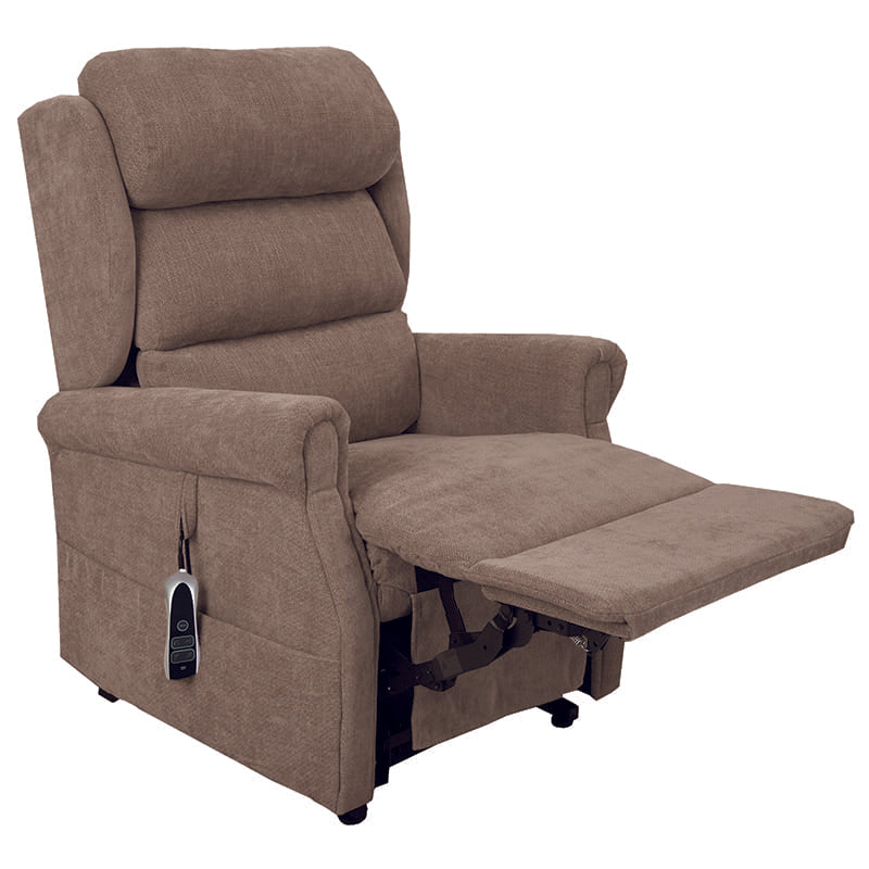 The Dinsdale Independent Dual-Motor Riser Recliner Chair offers ultimate comfort with independent backrest and footrest adjustment, a USB charging port, twin magazine pockets, and handy fabric hooks for easy control access.
