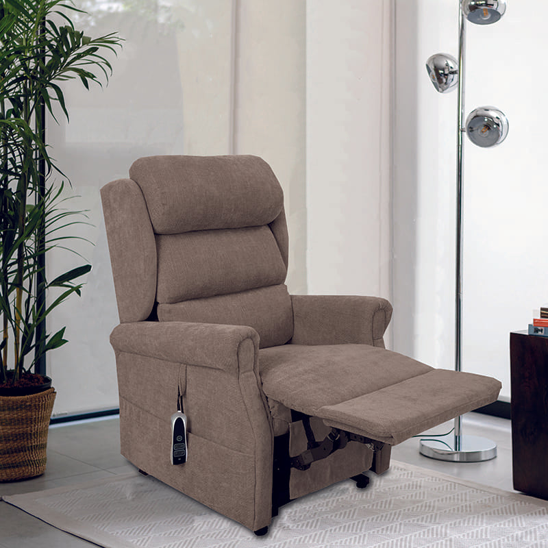 The Dinsdale Independent Dual-Motor Riser Recliner Chair offers ultimate comfort with independent backrest and footrest adjustment, a USB charging port, twin magazine pockets, and handy fabric hooks for easy control access.