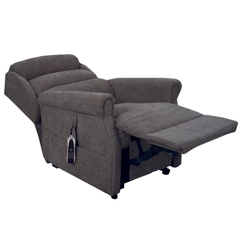 The Dinsdale Independent Dual-Motor Riser Recliner Chair offers ultimate comfort with independent backrest and footrest adjustment, a USB charging port, twin magazine pockets, and handy fabric hooks for easy control access.