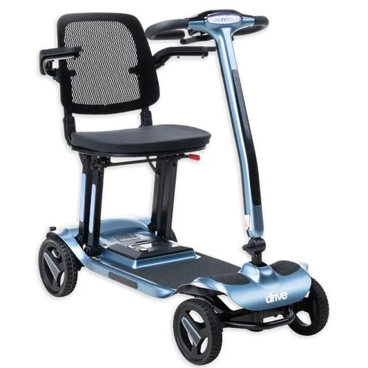 AeroMg Lightweight Folding Mobility Scooter Cobalt with a seat on a white background_img