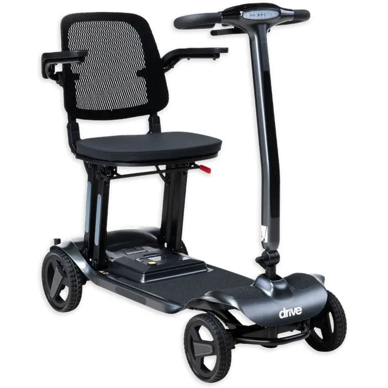 AeroMg Lightweight Folding Mobility Scooter Mercury with a seat on a white background