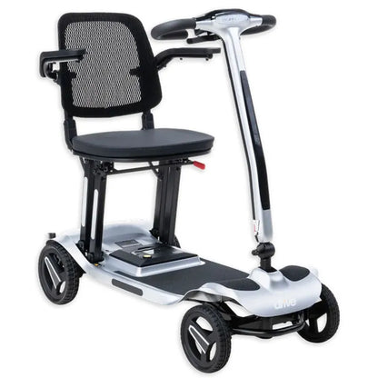 AeroMg Lightweight Folding Mobility Scooter Zinc with a seat on a white background
