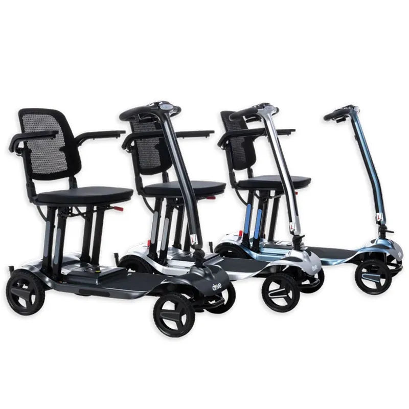 AeroMg Lightweight Folding Mobility Scooters on a white background
