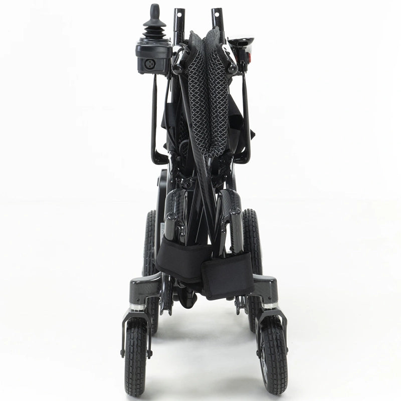 AeroCarbon Carbon Fibre Folding Powerchair Wheelchair folded seat on a white background