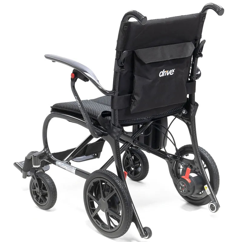 AeroCarbon Carbon Fibre Folding Powerchair Wheelchair rear view on a white background