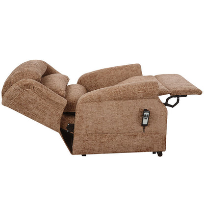 Mobility World Ltd UK - Ambassador Cosi Chair Waterfall Dual Motor Riser Recliner Cafe Side On Full Recline