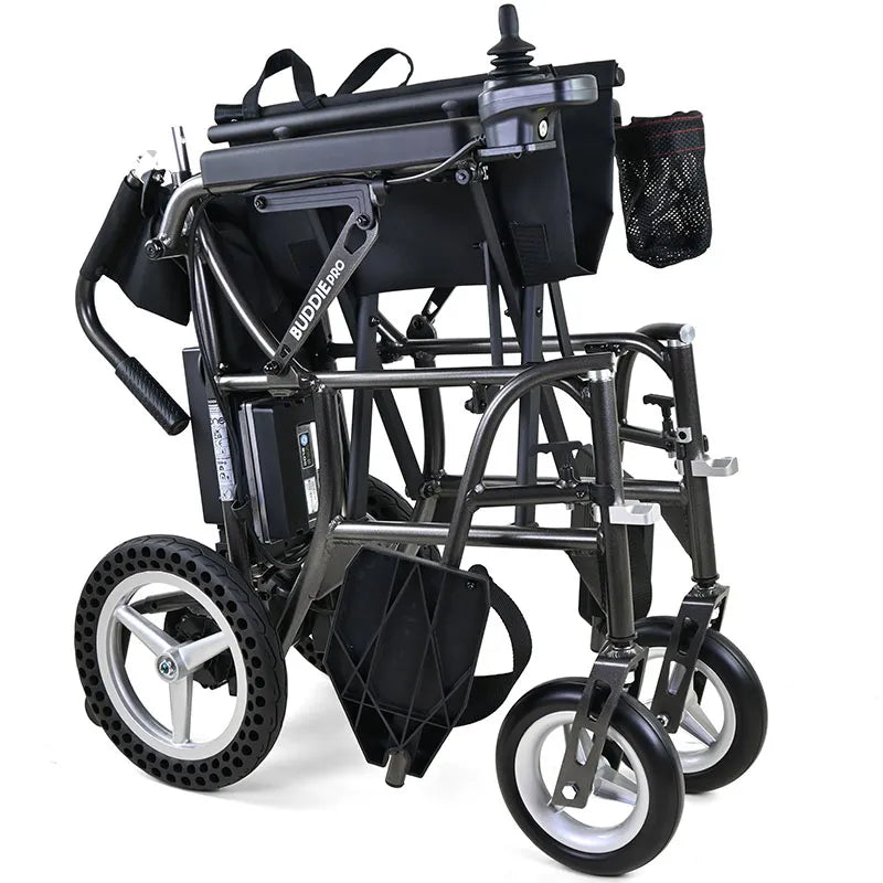 Buddy Pro Folding Powerchair Wheelchair  folded on a white background