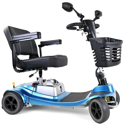 Teal Marlin 8 8mph Mobility Scooter with a seat and basket on a white background