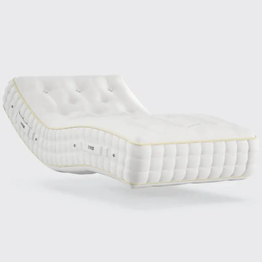 The Emporia Natural Luxury Adjustable Mattress is a luxurious, comfortable adjustable bed with 1500 hand-teased pocket springs and layers of natural fillings, offering a deep, deep, and sumptuous experience, with customizable soft, medium, or firm feel options._img
