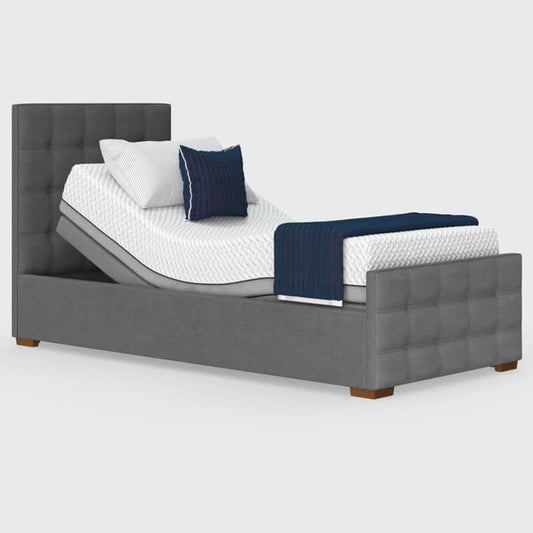 The Edel sports a matching detailed head and foot board giving it a grand, plush appearance. Comes as standard with back/leg adjustment, wireless control and zero gravity mode._img