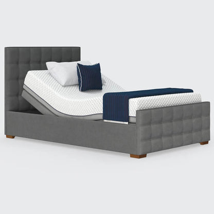 The Edel sports a matching detailed head and foot board giving it a grand, plush appearance. Comes as standard with back/leg adjustment, wireless control and zero gravity mode.