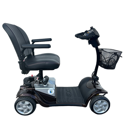 The Approved Used Kymco Mini Comfort mobility scooter is the perfect choice for people looking for a lightweight and compact model. This scooter boasts front and rear LED lighting and wireless connections, making it easy to transport and keep clean. The 9-inch soft-roll puncture proof wheels provide a comfortable ride, while the removable battery makes it easy to charge.