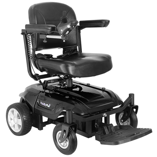The MobilityPlus+ Quick-Split Electric Wheelchair is a compact, lightweight powerchair with a 60cm turning circle, perfect for everyday use. It easily dismantles into four pieces for effortless transport and storage, with the heaviest part weighing just 15.2kg. Features include a height-adjustable, padded swivel seat, flip-up armrests for easy transfers, and a user-friendly joystick. Travel up to 11 miles at speeds of 4mph, with added safety from electromagnetic brakes and an adjustable seatbelt. Ideal for _img
