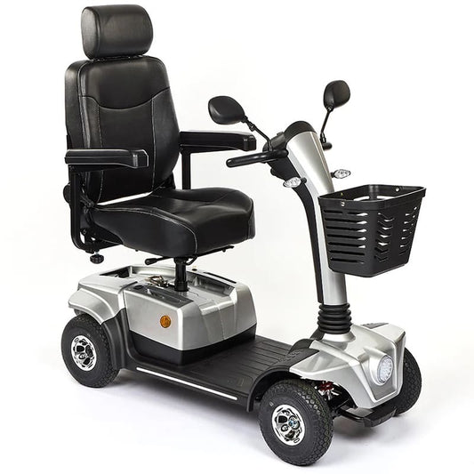 The eMove 8 Mobility Scooter is a stylish, road-legal scooter designed for smooth, hassle-free mobility. It can be easily disassembled into lightweight sections, supports up to 23.5 stone, and offers dependable strength and stability. With a 340W motor and 38Ah SLA batteries, it offers a range of up to 23.5 miles on a full charge._img