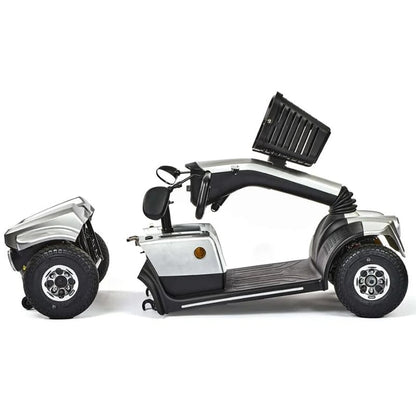 The eMove 8 Mobility Scooter is a stylish, road-legal scooter designed for smooth, hassle-free mobility. It can be easily disassembled into lightweight sections, supports up to 23.5 stone, and offers dependable strength and stability. With a 340W motor and 38Ah SLA batteries, it offers a range of up to 23.5 miles on a full charge.