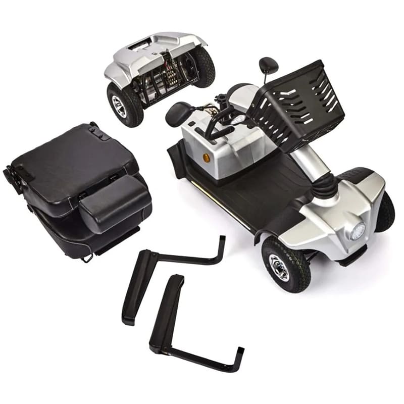 The eMove 8 Mobility Scooter is a stylish, road-legal scooter designed for smooth, hassle-free mobility. It can be easily disassembled into lightweight sections, supports up to 23.5 stone, and offers dependable strength and stability. With a 340W motor and 38Ah SLA batteries, it offers a range of up to 23.5 miles on a full charge.