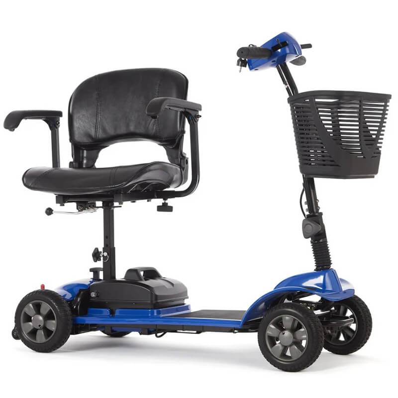 The eTravel Portable Mobility Scooter is lightweight, compact, and perfect for travel. It features a quick-release T-bar and easy disassembly for effortless transport and storage. Enjoy comfort with soft handgrips, a dual-rotating padded seat, and a large storage basket. With excellent traction, stability, and a user weight capacity of up to 21 stone, this scooter is reliable and affordable.