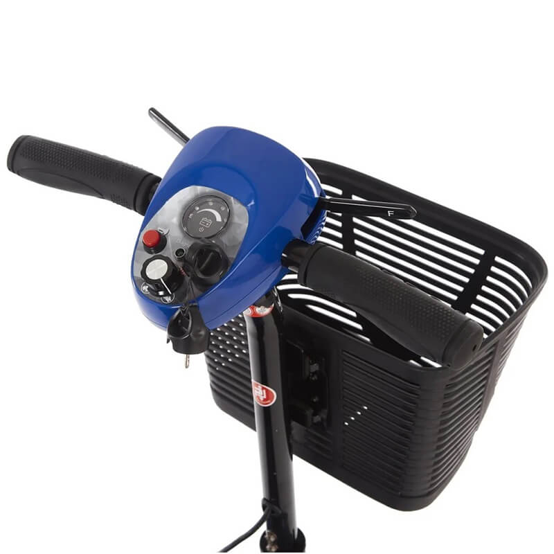 The eTravel Portable Mobility Scooter is lightweight, compact, and perfect for travel. It features a quick-release T-bar and easy disassembly for effortless transport and storage. Enjoy comfort with soft handgrips, a dual-rotating padded seat, and a large storage basket. With excellent traction, stability, and a user weight capacity of up to 21 stone, this scooter is reliable and affordable.