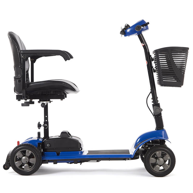 The eTravel Portable Mobility Scooter is lightweight, compact, and perfect for travel. It features a quick-release T-bar and easy disassembly for effortless transport and storage. Enjoy comfort with soft handgrips, a dual-rotating padded seat, and a large storage basket. With excellent traction, stability, and a user weight capacity of up to 21 stone, this scooter is reliable and affordable.