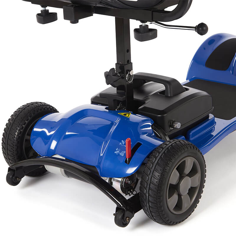 The eTravel Portable Mobility Scooter is lightweight, compact, and perfect for travel. It features a quick-release T-bar and easy disassembly for effortless transport and storage. Enjoy comfort with soft handgrips, a dual-rotating padded seat, and a large storage basket. With excellent traction, stability, and a user weight capacity of up to 21 stone, this scooter is reliable and affordable.