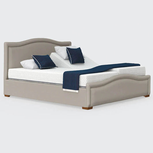  The Edel Dual is a British-made, adjustable bed with a split mattress platform for independent control. It features detailed head and footboards, smart backlit handsets, and an ergonomic design with soft-touch buttons.  Available in King Dual (150cm/5ft) and Super King Dual (180cm/6ft) with various fabrics. It includes NASA's Zero-Gravity feature for pressure-free comfort and Anti-Snore Technology for a peaceful sleep._img