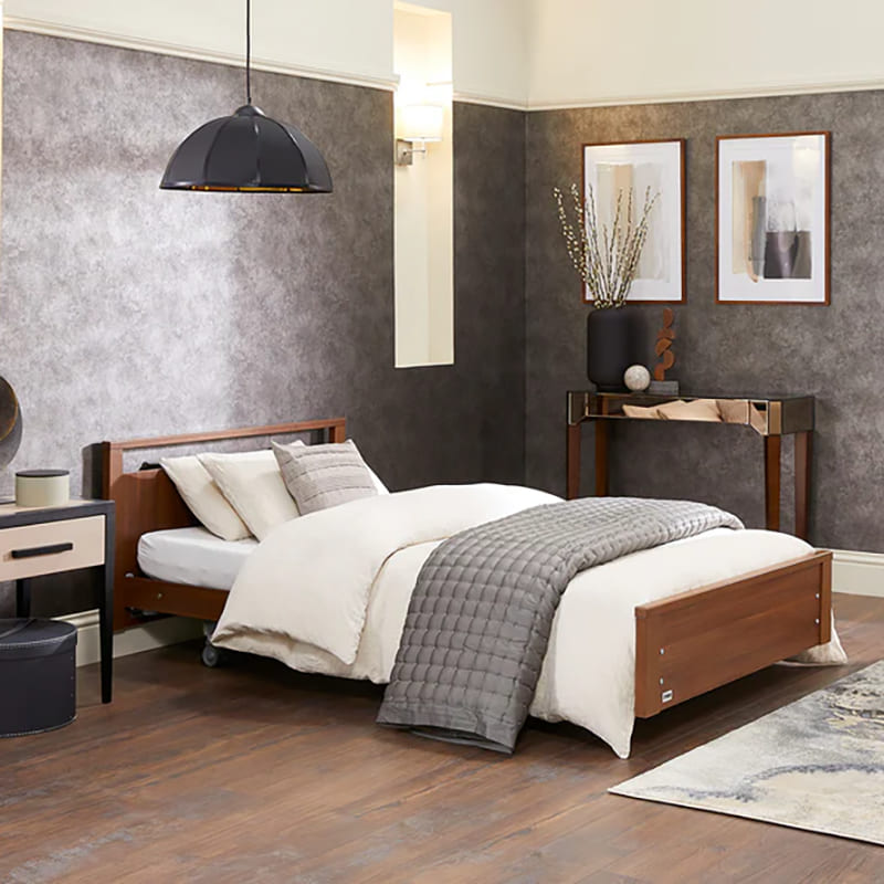 Introducing the Opera Signature Low Footboard Bed perfect for those who appreciate minimalist style and unrestricted access at the foot-end of the bed. This versatile bed features a height range that can be raised up to a carer's waist level or lowered close to the floor, making it easy to get in and out of bed. Plus, its stylish low footboard provides a modern look for your bedroom.
