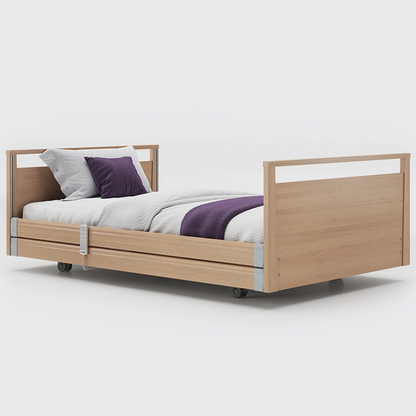 The Opera® Signature bed is height adjustable, making it suitable for both nursing care and ease of access. The bed's extensive height range allows it to be lowered close to the floor and raised up to a carer's waist level to make it easier to provide care.
