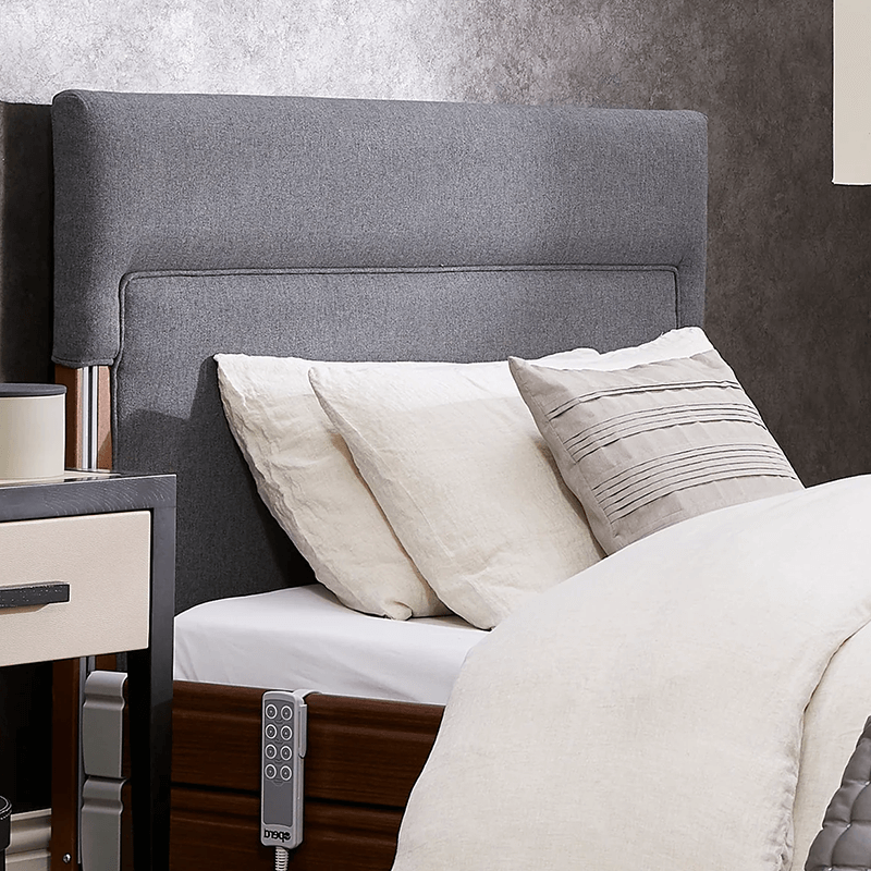The Opera® Signature Upholstered is height adjustable for nursing and access. The bed has an extensive height range that allows it to be lowered close to the floor and raised to a carer's waist level.