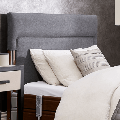 The Opera® Signature Upholstered is height adjustable for nursing and access. The bed has an extensive height range that allows it to be lowered close to the floor and raised to a carer's waist level.