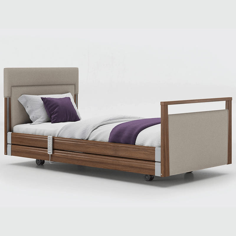 mobility_world_ltd_uk_opera_signature_upholstered_profiling_bed_3ft_with_rails_walnut_fabric_linen
