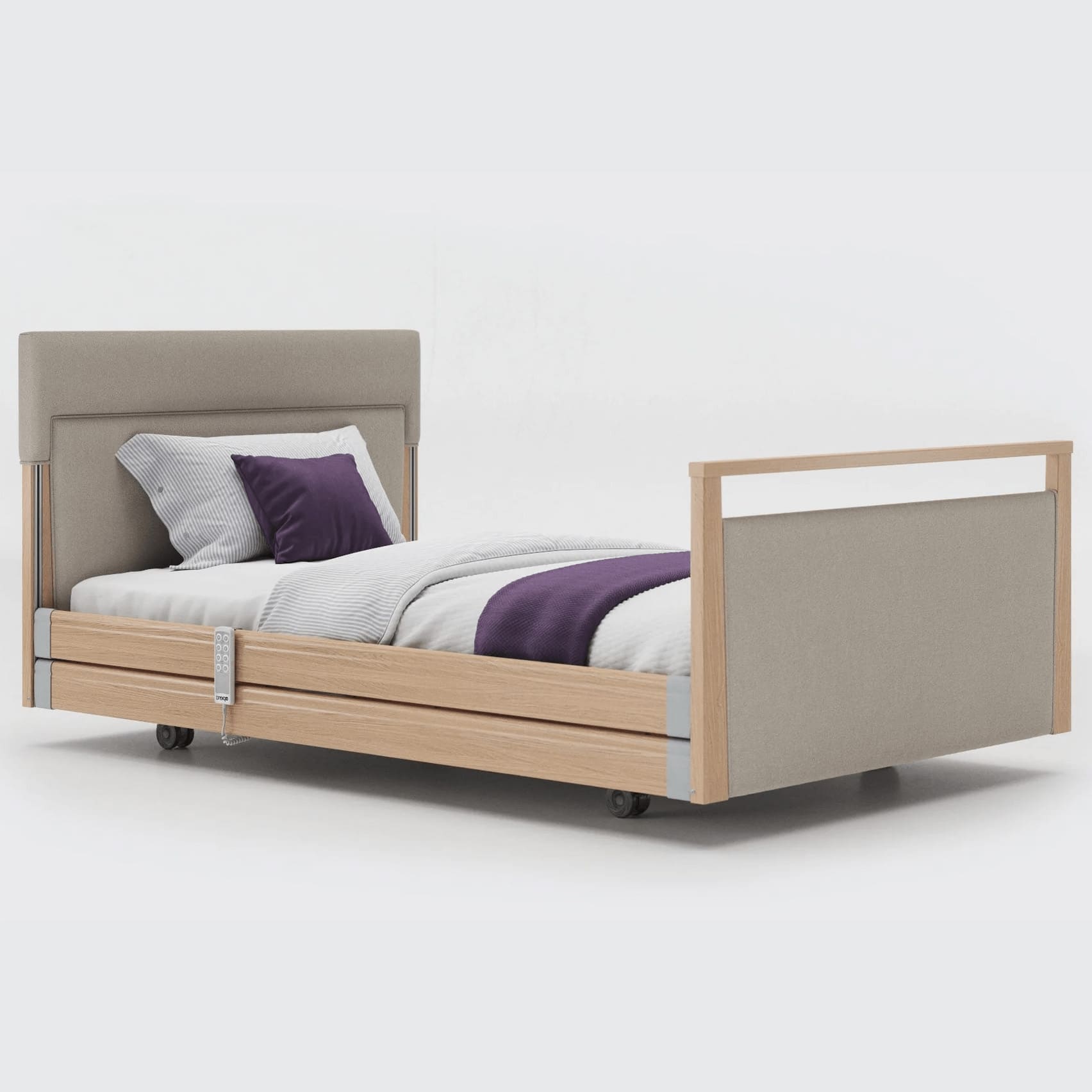 mobility_world_ltd_uk_opera_signature_upholstered_profiling_bed_4ft_with_rails_oak_fabric_line