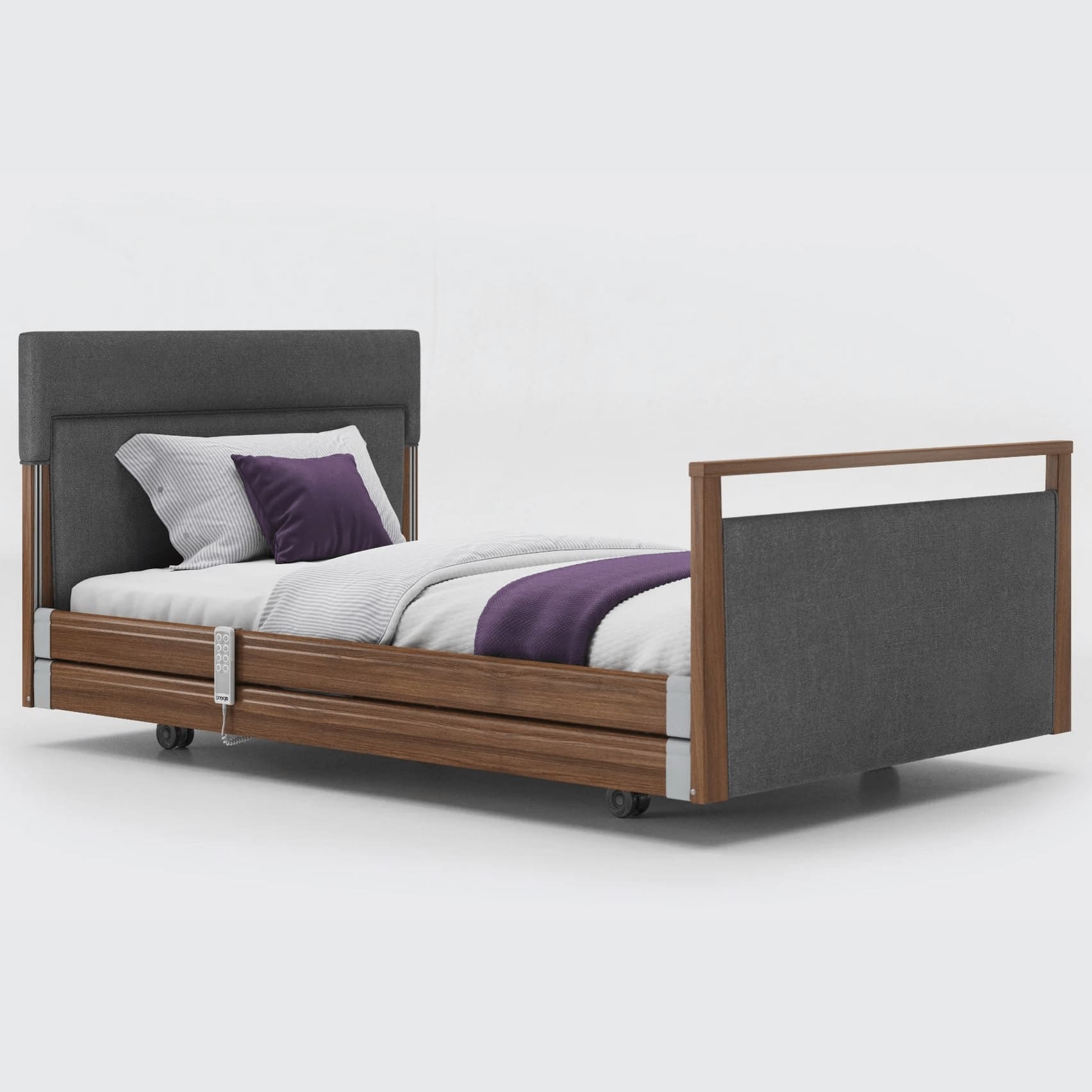 mobility_world_ltd_uk_opera_signature_upholstered_profiling_bed_4ft_with_rails_walnut_fabric_antracite