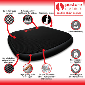 Posture Cushion Orthopedic Lumbar Support Gel Feel Comfort Seat Cushion