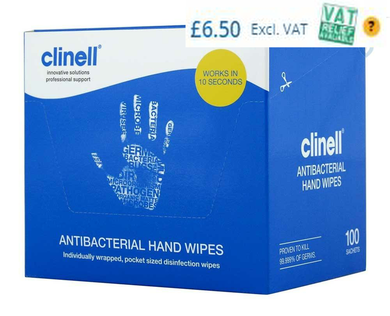 Clinell Antibacterial Hand Wipes (Pack of 100)