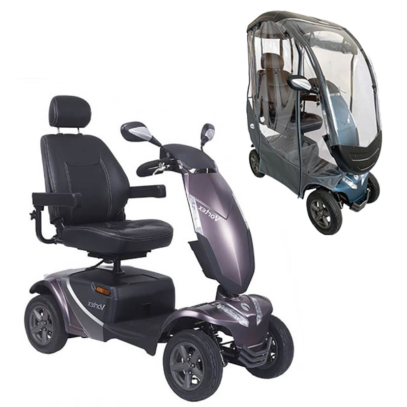 Mobility-World-UK-Rascal-Vortex-New-Performance-Scooter-8-mph-Metallic-Heather-with-solid-canopy-and-sides