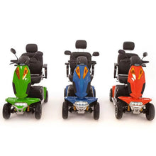 Load image into Gallery viewer, Mobility-World-UK-Vogue-Sport-Mobility-Scooter-lime-green-blue-orange