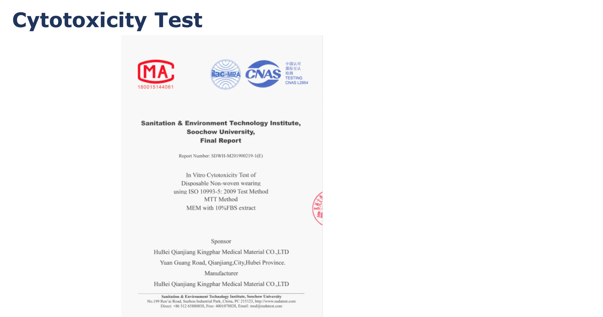 TypeII Non Woven 3 Ply Surgical Face Mask Cytotoxicity Test