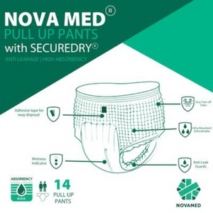 NOVAMED INCONTINENCE PANTS WOMEN & MEN, ADULT PULL UP PANTS, ADULT NAPPIES - 14 PANTS PER PACK - SIZES MEDIUM TO EXTRA LARGE